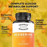 Thomas' all-natural Remedies Berberine 500mg (1000mg Per Serving)- 120 Vegan Capsules- with Ceylon Cinnamon & Black Pepper- Supports Healthy Immune Function & Overall Wellness