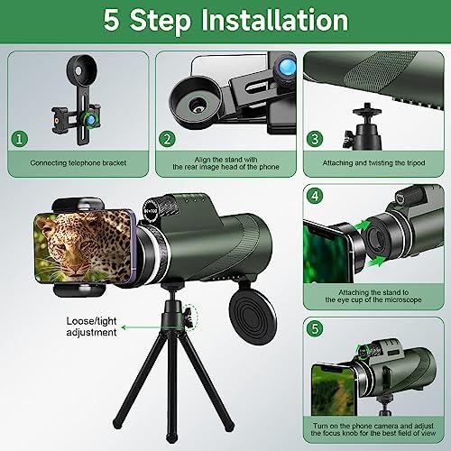 80x100 HD Monocular Telescope for Adults with Smartphone - High Power Monocular with Adapter Lightweight BAK-4 Prism Monoculars for Bird Watching Stargazing Hunting Camping Hiking Travel