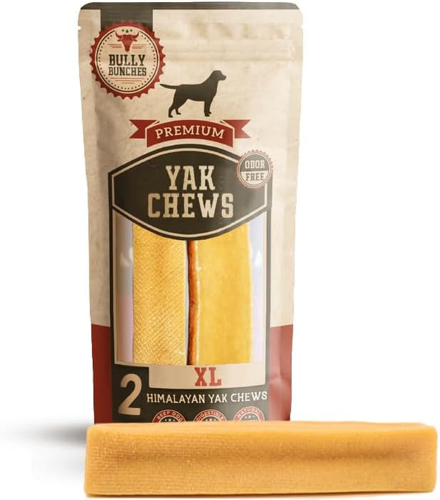 Bully Bunches Extra Large Authentic Yak Cheese Himalayan Chews for Large Dogs & Aggressive Chewers - All Natural Dog Treat Dental Chews, Made with Real Yak Milk - Lactose & Rawhide Free (2 PK)
