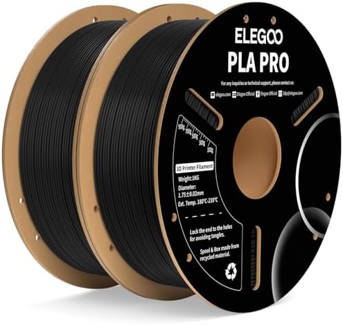 ELEGOO PLA PRO Filament 1.75mm Black 2KG, Improved Rigidity Easy to Print 3D Printer Filament Dimensional Accuracy +/- 0.02mm, 2pcs 1kg Spool (2.2lbs) for Most FDM 3D Printers