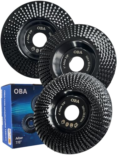 OBA 3Pcs Angle Grinder Wood Carving disc 4 Inch, Wood Grinder disc Wood Grinding Shaping Wheel for Angle Grinders with 7/8”Arbor