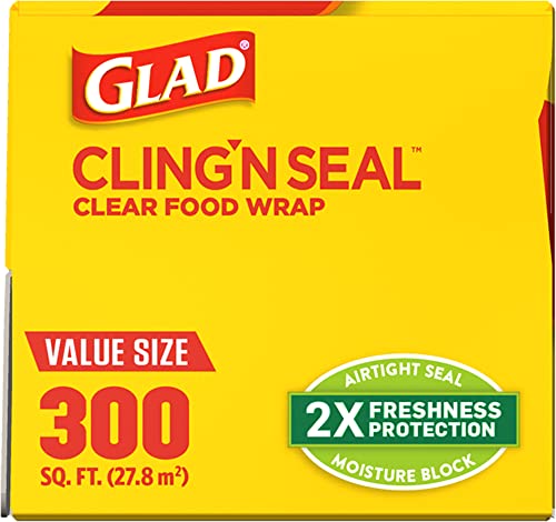 Glad Cling N Seal Plastic Food Wrap, 300 Square Foot Roll - 4 Pack (Package May Vary)