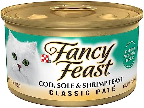 Purina Fancy Feast Cod, Sole and Shrimp Feast Classic Grain Free Wet Cat Food Pate - (Pack of 24) 3 oz. Cans