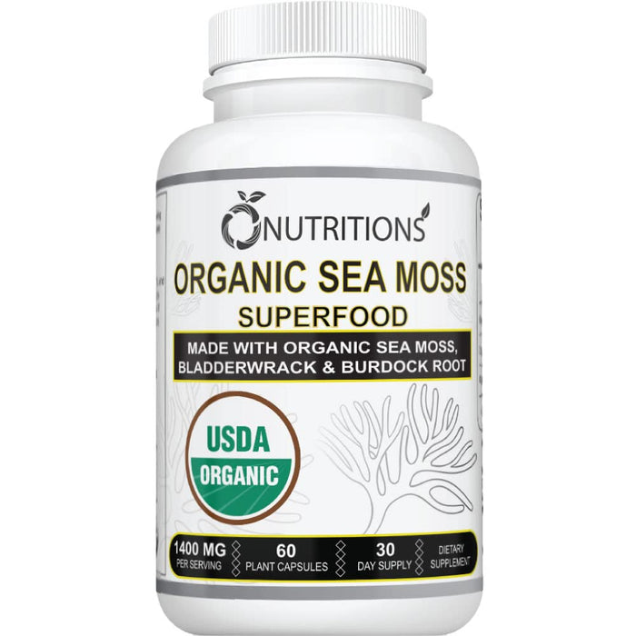 O NUTRITIONS Organic Sea Moss Superfood Made with Irish Sea Moss, Burdock Root, and Bladderwrack -Seamoss Raw Alkaline Supplement