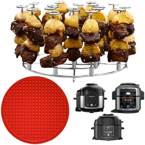 INFRAOVENS Pressure Cooker Accessories Rack For Ninja Foodi 6.5-Quart OL500, OL501, OS301 10-in-1 Air Fryer, Set with Silicone Heat Resistant Liner, Skewer Stand for Kabobs for FD302, OS300, OP302