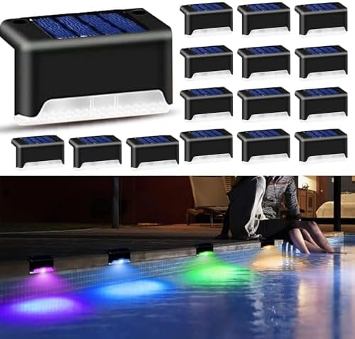 K.E.J. Solar Lights Outdoor Valentine's Day Decorations Color Changing Solar Deck Lights LED Step Light Waterproof Pool Accessories Decor for Stairs Fence Yard Driveway Pathway Yard Backyard Garden
