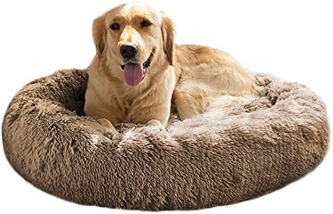 MFOX Calming Dog Bed (L/XL/XXL/XXXL) for Medium and Large Dogs Comfortable Pet Bed Faux Fur Donut Cuddler Up to 25/35/55/100lbs