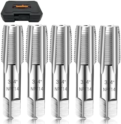5-Piece NPT Pipe Tap Set, Precision Carbon Steel NPT Tap Set for Clean Accurate Threads, 3/4" NPT Tap, Perfect for Plumbers Mechanics DIYers, with Durable Plastic Case.