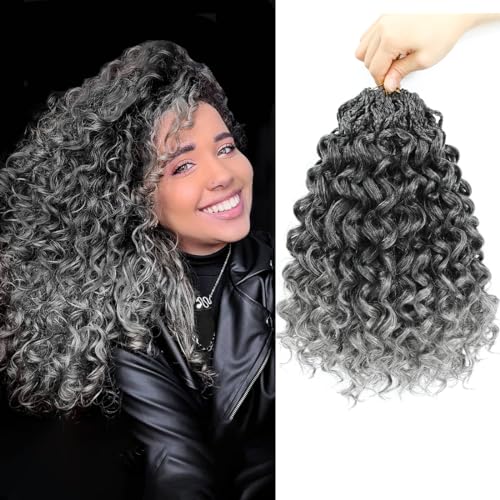 Pretwisted Gogo Curl Crochet Hair 14 Inch 8 Packs Short Curly Crochet Hair for Women Pre looped Ocean Wave Crochet Hair Water Wave Crochet Hair Deep Wave Crochet Braiding Hair(14 inch 8 packs 1B/Grey)