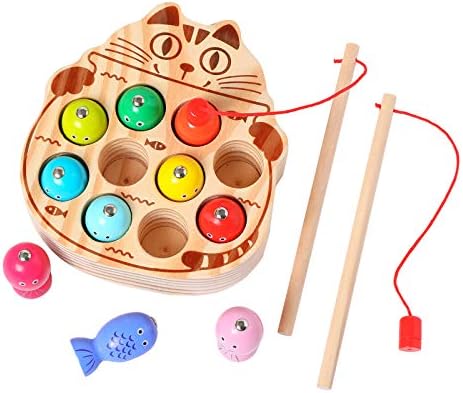 Montessori Magnetic Wooden Fishing Game for Toddlers 1-3 Years Old,Fine Motor Skills Early Learning Eyes Hands Cooperation Toy for Boys & Girls Great Birthday Gift