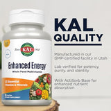 KAL Enhanced Energy Supplements, Once Daily Whole Food Multivitamin for Women and Men, Iron Free, 23 Essential Vitamins, Minerals, Super Foods, Digestive Enzymes, 60-Day Guarantee, 60 Serv, 60 VegTabs