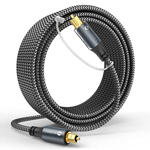 Warrky Optical Audio Cable, 25ft Optical Cable for Soundbar [Nylon Braided, Slim Metal Case, Gold-Plated Plug], Fiber Optic Audio Cord Compatible with Samsung, Vizio, LG, Bose, Sony, Sonos