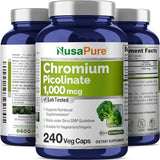 NusaPure Chromium Picolinate 1000mcg 240 Veggie Capsules (Non-GMO, Gluten Free)