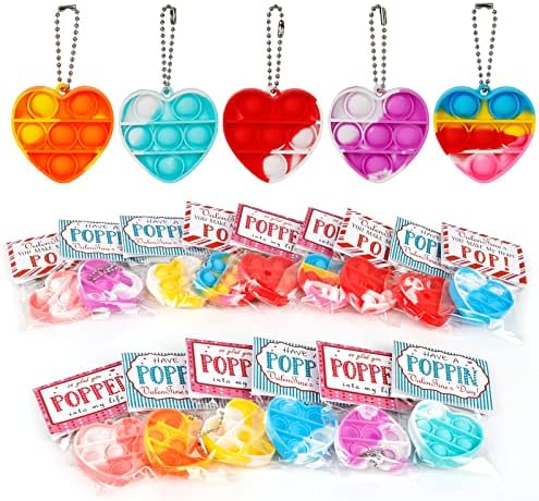Valentines Day Cards for Kids，24 PCS Heart Pop Fidget Toys，Valentine Exchange Cards for Classroom School Party Favors Toddlers，Valentines Day Gifts for Kids Girls Boys