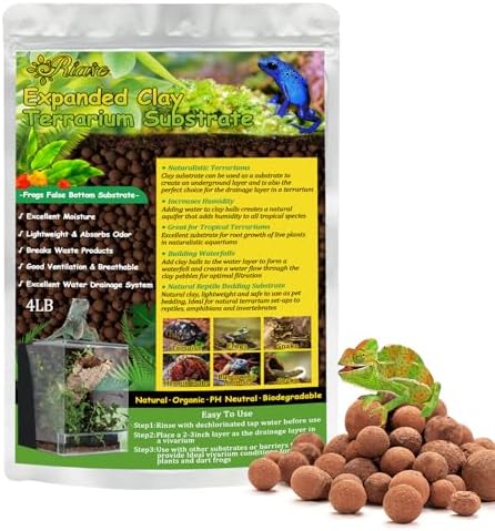 Riare 4LBS Expanded Clay Balls Terrarium Substrate for Reptiles - 100% Organic Lightweight Clay Pebbles Substrate Frogs False Bottom Substrate, Bioactive Terrarium Substrate for Drainage and Moisture