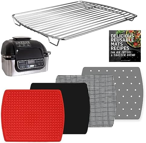 Air Fryer Rack and Reusable Liners For Ninja Foodi Grill 5-in-1 AG301 4qt, Airfryer Accessories, Replacement for Parchment Paper, Heat Resistant Mats and Stainless Steel Cooking Rack by INFRAOVENS