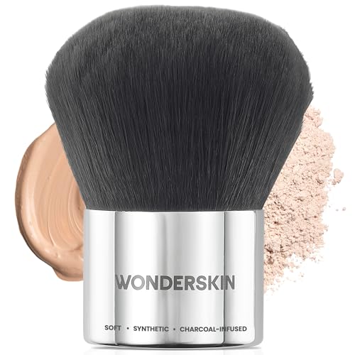 Wonderskin Kabuki Brush - Round Top Bronzer Brush for Face & Body - Ultra-Soft Bristles for Liquid, Pressed, Loose Foundation or Setting Powder Makeup