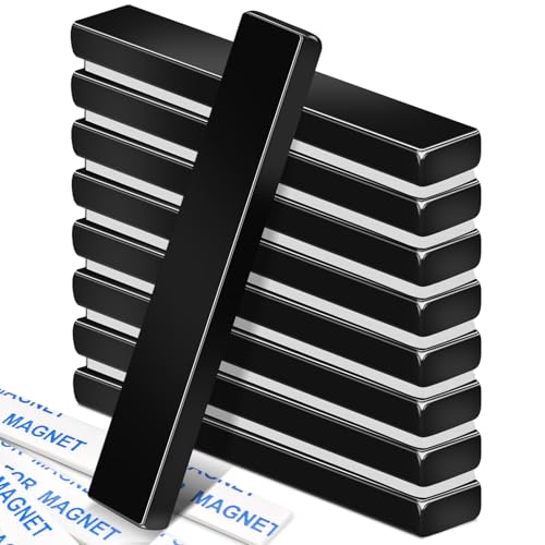 MIKEDE 9 Pcs Magnets, Waterproof Strong Neodymium Bar Magnets with Epoxy Coating and Adhesive, Rare Earth Magnets, Strong Magnets Heavy Duty for Tool Room, Kitchen, Whiteboard - 2.36 x 0.39 x 0.20 in