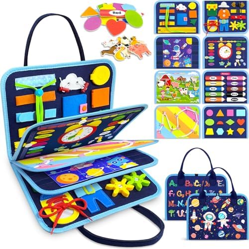 Gojmzo Busy Board Montessori Toys for 1 2 3 4 Year Old Boy Birthday Gifts, Busy Book Sensory Toys for Toddlers 1-3 2-4, Learning Educational Toddler Travel Activities