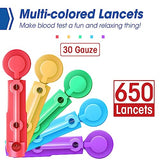 AZEN 650 Pcs Lancets for Diabetes Testing, 30 Gauge Multicolored Blood Sugar Lancets, Diabetic Lancets for Lancing Device