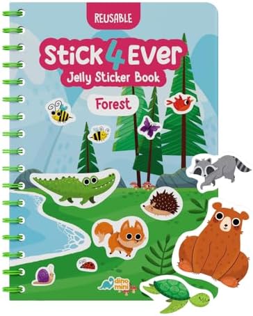 Stick4Ever Jelly Sticker Book - for Kids - Waterproof, Easy to Clean Jelly Stickers for Kids - Reusable Sticker Book for Toddlers with 50 Pcs of Jelly Stickers - Stocking Stuffers for Kids (Forest)