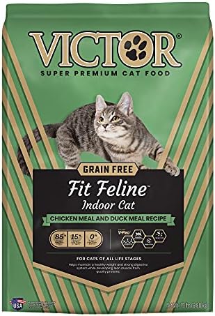Victor Super Premium Cat Food – Grain Free Fit Feline - Dry Cat Food for Indoor Cats - for All Breeds and All Life Stages from Kitten to Adult, 15lb