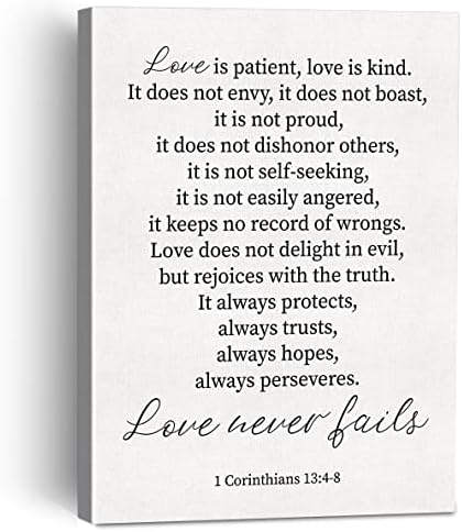 Love is Patient Love is Kind Bible Verse Canvas Painting Framed Wall Art Decor for Living Room Bedroom, 1 Corinthians 13:4-8 Christian Scripture Canvas Poster Print Decorative Gift