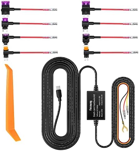 Dash Cam Hard Wire Kit for FOCUWAY T5/ T5 Pro/ T6/ D2 Duo/ D4 Duo Model, 4 Meter Dashboard Camera Car Charger Cable Kit 12V- 24V to 5V, Power Adapter with LP/Mini/ATO/Micro2 Fuse for Dash Cam