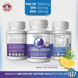 Physician Formulated Fish Oil Omega 3 3000mg per Serving - 915mg Epa, 630mg Dha, 2000mg Total Omega 3 6 9 XL - 180 Capsules