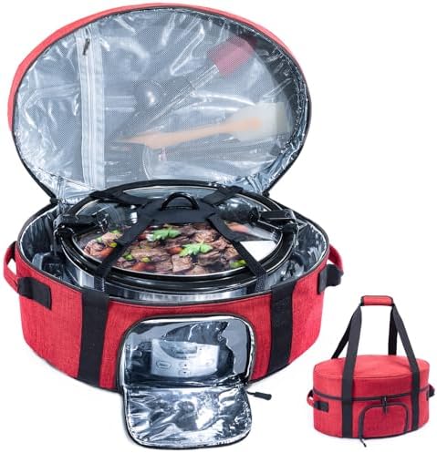 Insulated Slow Cooker Carrying Bag for 6-8 Quart CrockPot and Hamilton Beach Slow Cooker with See-thought Window, Portable Carrier Case with Adjustable Band and Accessory Pocket