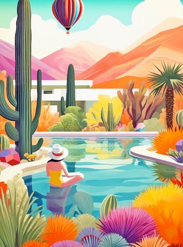 Cross & Glory - Blossoming Desert: Poolside Paradise - 1000 Piece Jigsaw Puzzle for Adults | Vibrant Colors | Satin Finish | 20x27 Inches | Adult Challenge