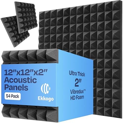 54-Pack Sound Proof Foam Panels for Walls 12X12X2" Acoustic Panels Pyramid Style Sound Panels for Studio and Home Noise Reduction with Vibredux HD