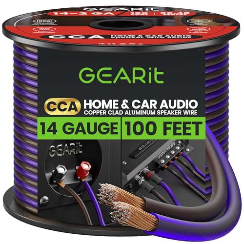 GearIT Pro Series 14AWG Speaker Wire, 14 Gauge Speaker Wire Cable (100 Feet / 30 Meters) Great Use for Home Theater Speakers and Car Speakers, Transparent Black/Purple