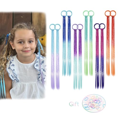 Dreamlover Hair Accessories for Girls, Colored Hair Extensions for Kids, Braided Ponytail Extension, Crazy Hair Day Accessories, 12 Pieces