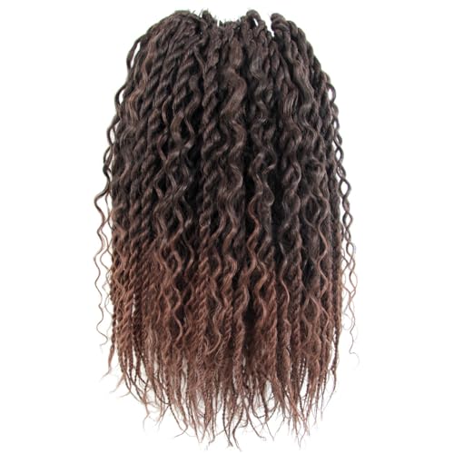 NISEYO Boho Senegalese Twist Crochet Hair 14 Inch, 8 Packs Pre-looped Curly Ends, Ombre Medium Dark Brown Pretwisted Goddess Island Passion Twist Crochet Braids (120 Strands,T30)