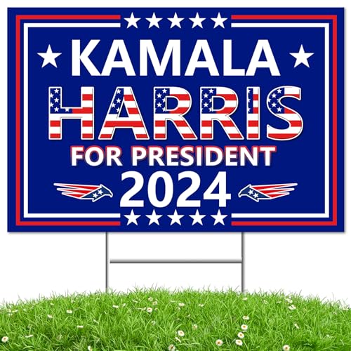 Kamala Harris Yard Sign,18x12In Harris Waltz 2024 Double-Sided Kamala Harris For President Yard Signs With H-Stakes Political Voted For Democratic Sign For Outdoor Garden Lawn Parade Rally Decoration