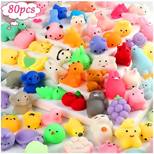 80pcs Mochi Squishy Toys, Mini Kawaii Squishy Fidget Toys Bundles Squishies Party Favors for Kids Gift for Easter Basket Stuffers Egg Fillers Birthday Classroom Prize Pinata Christmas Stocking