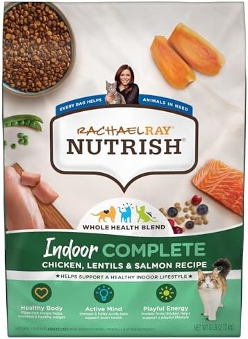 Rachael Ray Nutrish Indoor Complete Premium Natural Dry Cat Food with Added Vitamins, Minerals & Other Nutrients, Chicken with Lentils & Salmon Recipe, 14 Pounds (Packaging May Vary)