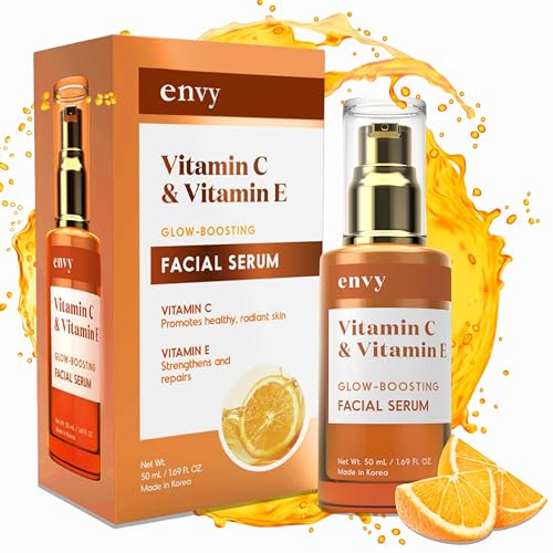 Envy Vitamin C Serum with Vitamin E & Glycerin - Skin, Dark Spot Reduction & Anti-Aging, Dermatologist Tested, Hydrating Glass Skin Serum - Cruelty-Free for All Skin Types - 1.69 Oz