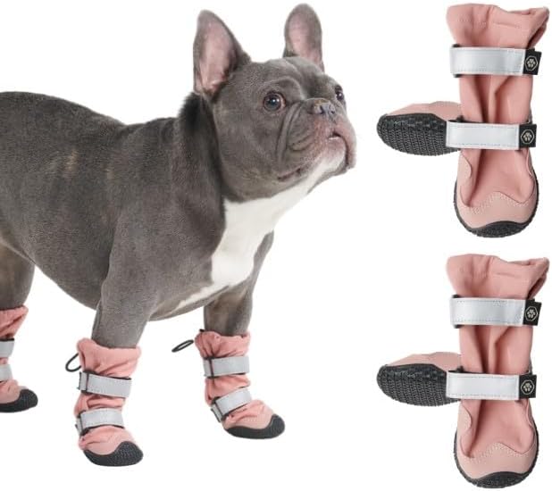 Spark Paws Water-Resistant Dog Boots for Medium Large Dogs, Anti-Slip Dog Shoe Booties Paw Protector for Rain Snow Hiking Reflective Straps 4PCS - Pink, A