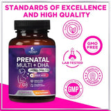 Women's Prenatal Multivitamin with Folic Acid + DHA, Prenatal Vitamin Supplement for Fetal Support w/Folate, Omega 3, Vitamins D3, B6, B12 & Iron, Pregnancy Prenatal DHA, Non-GMO - 60 Softgels