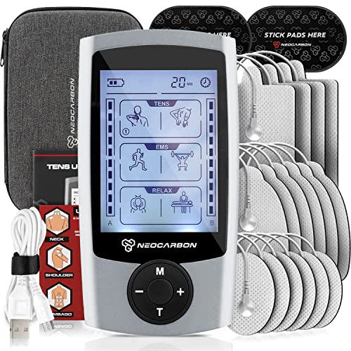 TENS Unit Muscle Stimulator, EMS Massager Machine for Shoulder, Neck, Sciatica and Back Pain Relief, Electronic Pulse Massage Physical Therapy, Silver