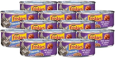 Purina Friskies Shreds with Turkey & Giblets in Gravy, Made with Real Turkey, Includes Protein and All Essential Nutrients, 5.5 Ounce Cans (Pack of 12)