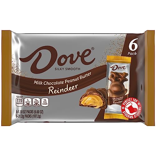 DOVE Milk Chocolate Peanut Butter Reindeer Christmas Candy Bar, 1.1 Oz (Pack of 6)