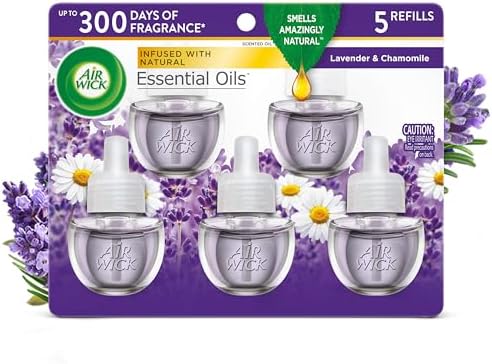 Air Wick Plug in Scented Oil Refill, 5ct, Lavender and Chamomile, Essential Oils, Air Freshener