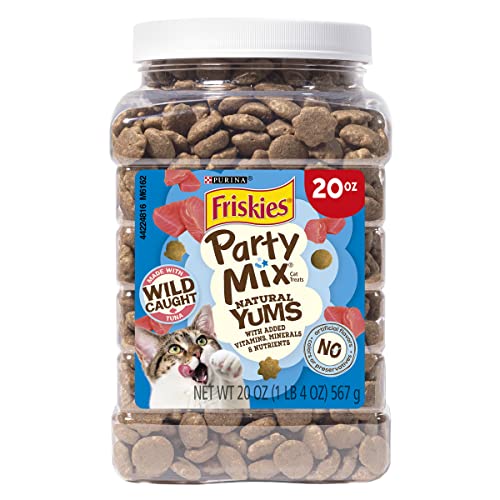 FRISKIES Purina Natural Cat Treats, Party Mix Natural Yums With Wild Caught Tuna and added vitamins, minerals and nutrients - 20 oz. Canister