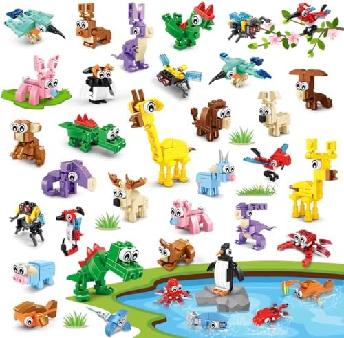 30 Packs Animal Party Favors for Kids, 810 PCS Mini Animal Building Block Toy Set for Goodie Bag Fillers Classroom Prizes Birthday Children's Day Christmas for Boys Girls Student Ages 6+