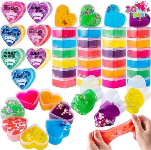 JOYIN 30 PCS Clear Slime Hearts for Kids Classroom Exchange Prizes, Party Favors, Gift Exchange