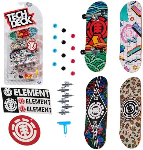 TECH DECK, Ultra DLX Fingerboard 4-Pack, Element Skateboards, Collectible and Customizable Mini Skateboards, Kids Toy for Ages 6 and up