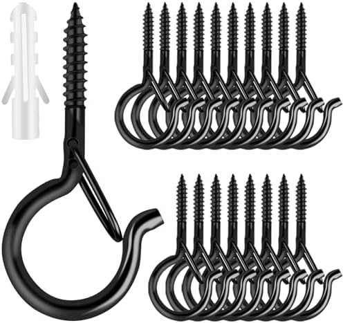 25 PCS Screw-in Hooks for Outdoor String Lights, Q Hangers String Light Hooks Outdoor for Outside, Swivel Hanging Basket Patio Light Hooks with Safe Buckle Screw in Planter Eye Hook for Wall Ceiling
